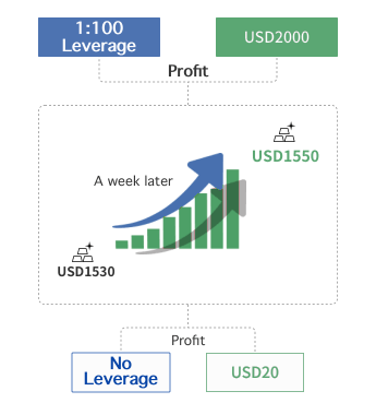एक तस्वीर जो दर्शाती है कि ट्रेडिंग के दौरान लीवरेज आपके लाभ या हानि को कैसे प्रभावित करेगा।