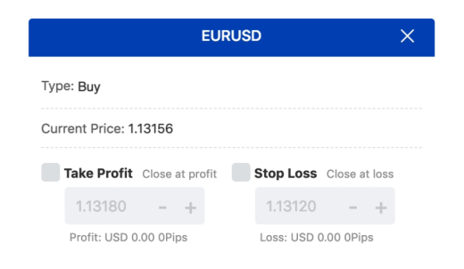 Gif pokazujący jak używać take profit, stop loss w Mitrade.