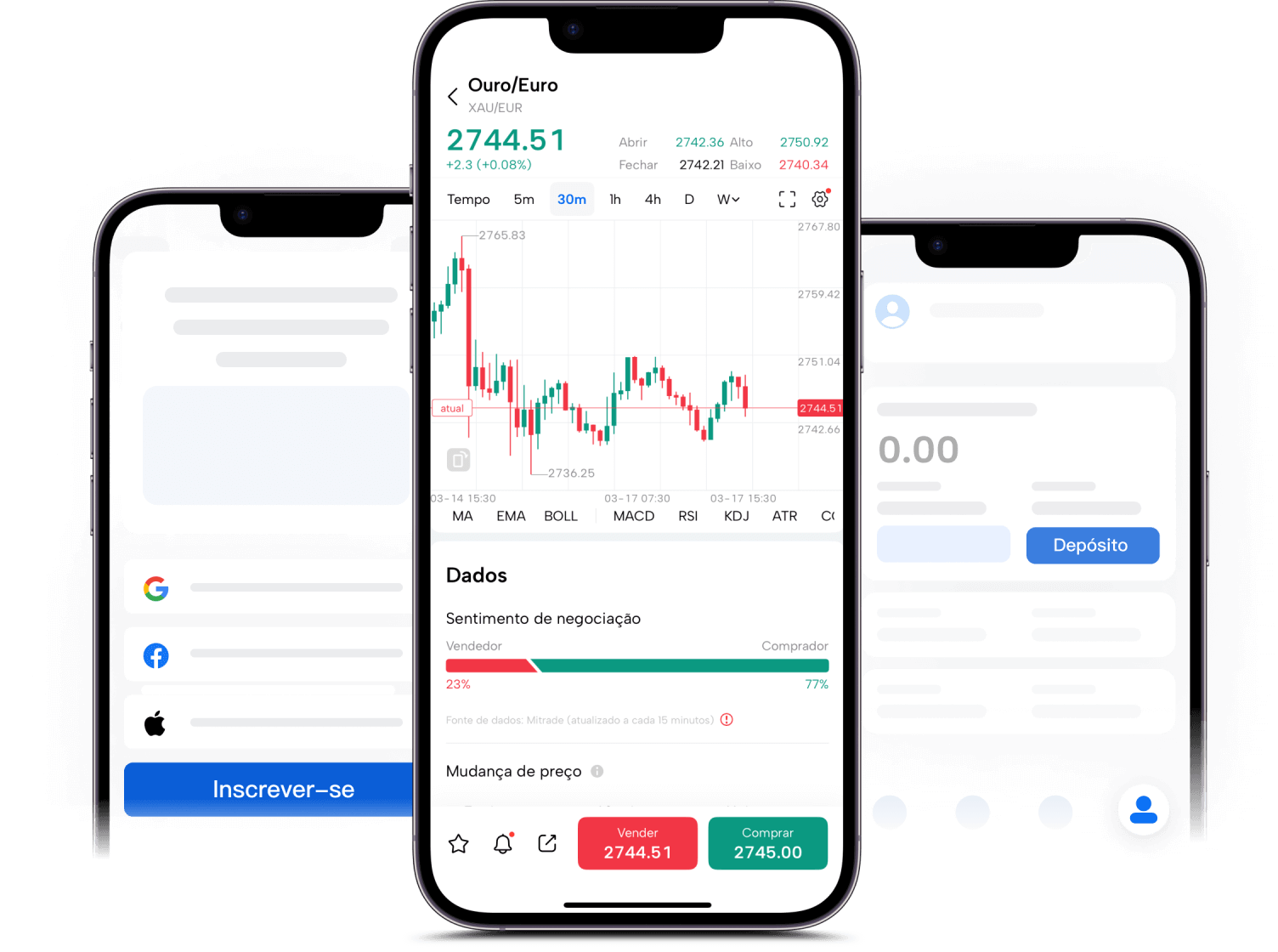 Uma imagem da interface diferente do aplicativo móvel Mitrade.